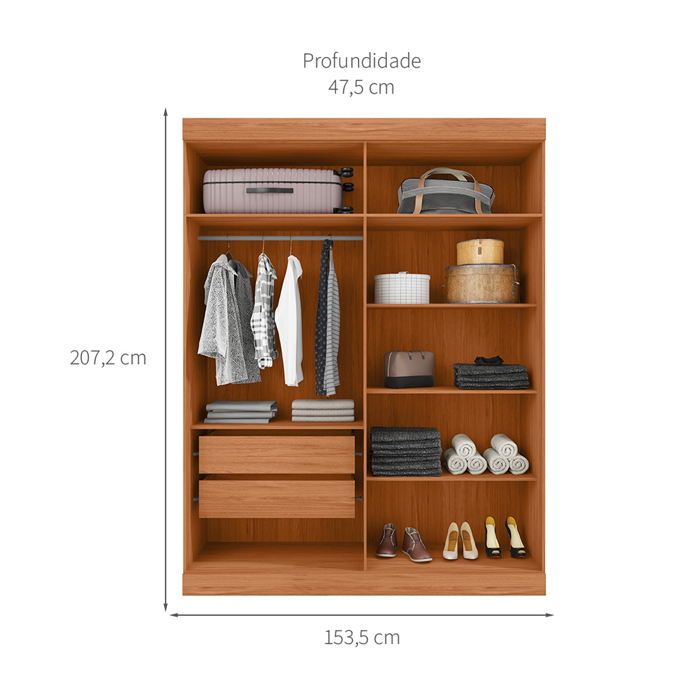 Guarda-Roupa Solteiro Eden 4 Portas 2 Gavetas Freijó e Off White