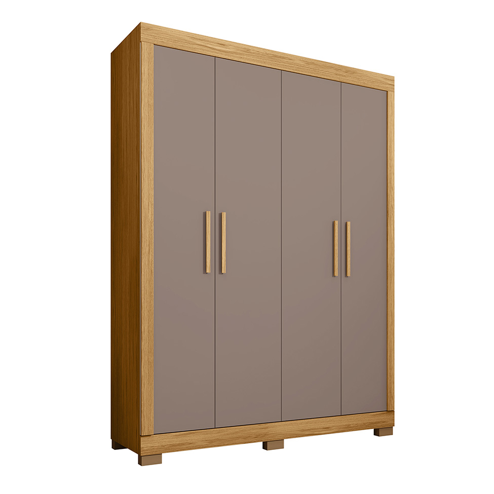 Guarda-Roupa Solteiro Eden 4 Portas 2 Gavetas Lamina Mel e Cacao