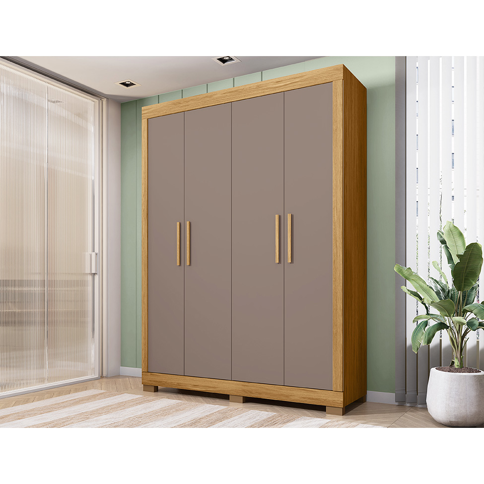 Guarda-Roupa Solteiro Eden 4 Portas 2 Gavetas Lamina Mel e Cacao