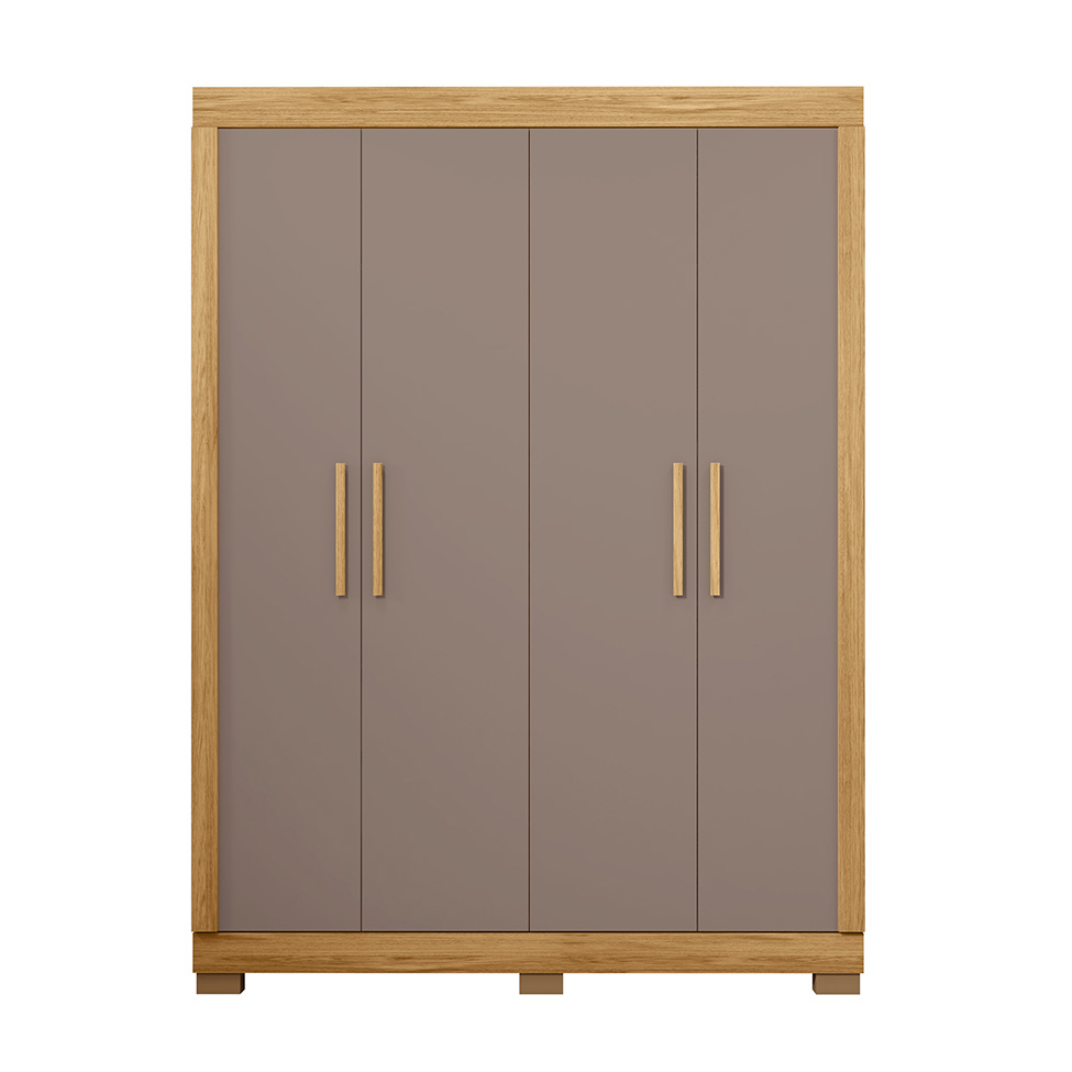 Guarda-Roupa Solteiro Eden 4 Portas 2 Gavetas Lamina Mel e Cacao
