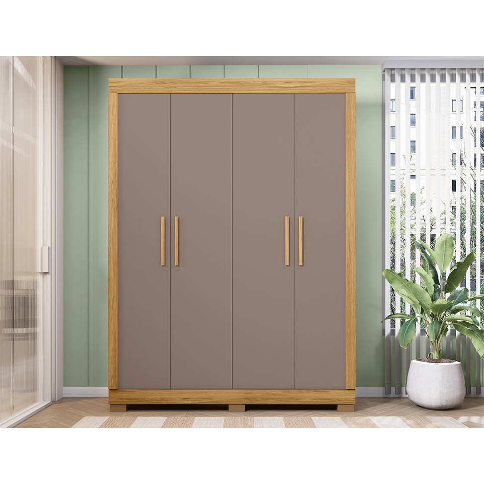 Guarda-Roupa Solteiro Eden 4 Portas 2 Gavetas Lamina Mel e Cacao