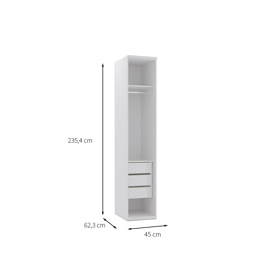 Guarda-Roupa Solteiro Elite 1 Porta 3 Gavetas Branco
