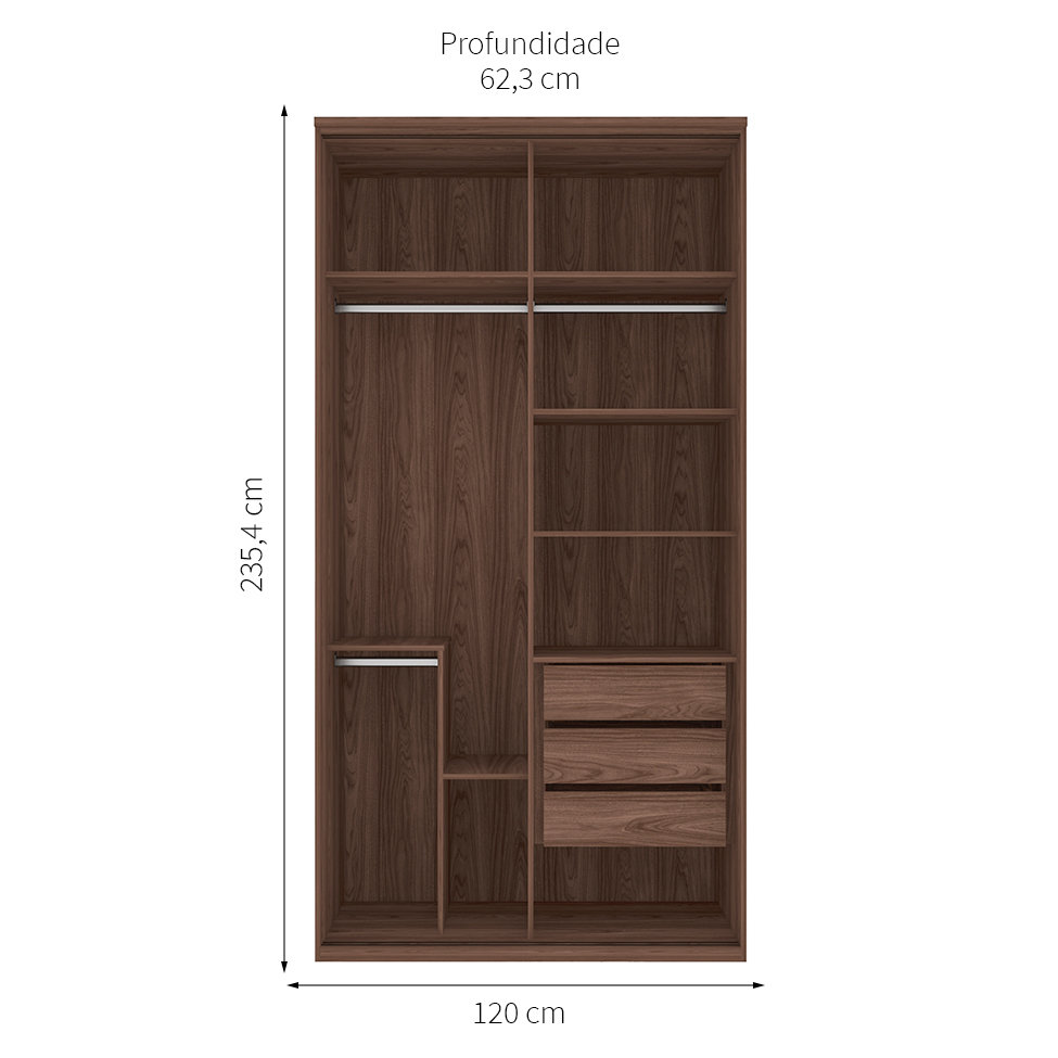 Guarda-Roupa Solteiro Elite 2 Portas 3 Gavetas Capuccino