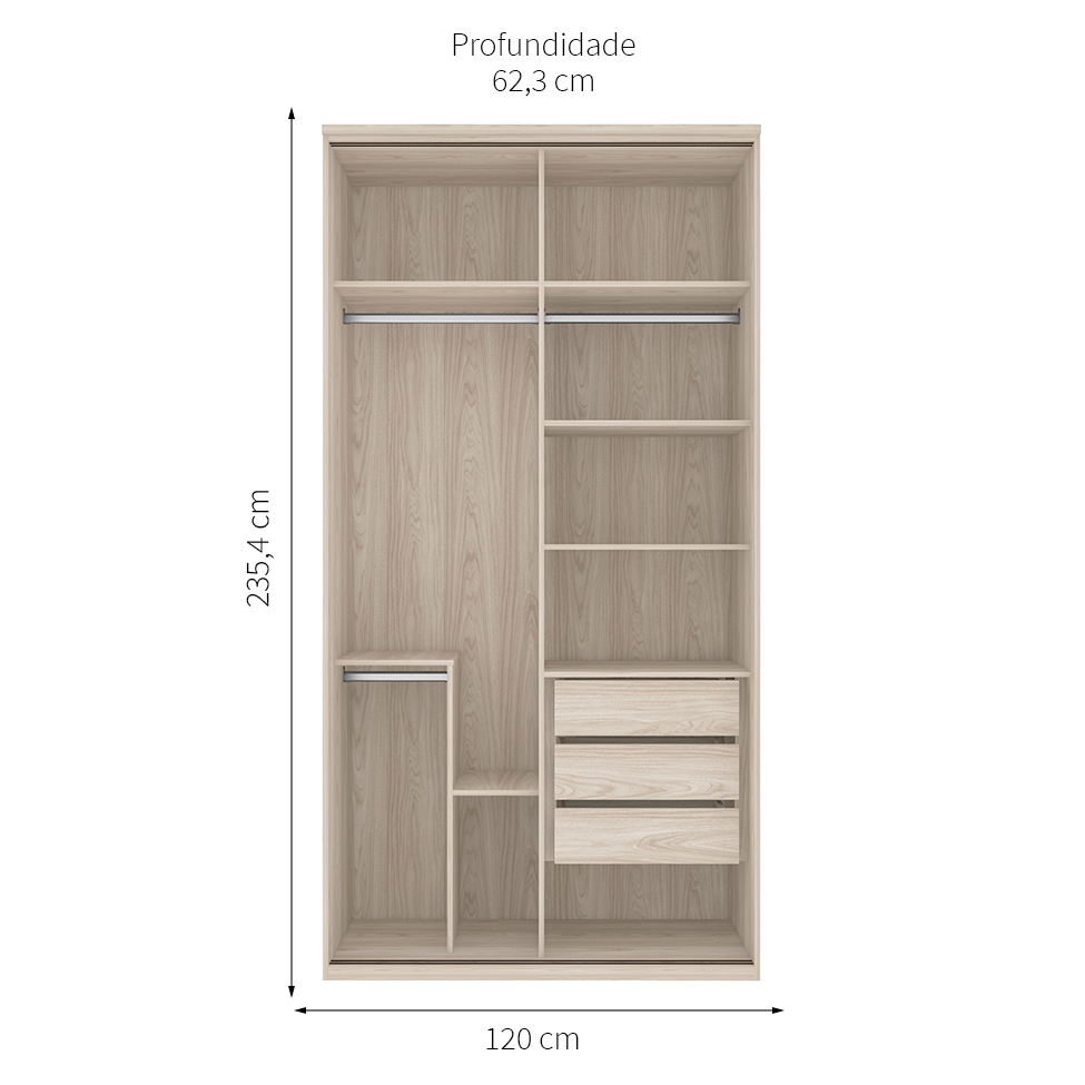 Guarda-Roupa Solteiro Elite 2 Portas 3 Gavetas Vanilla