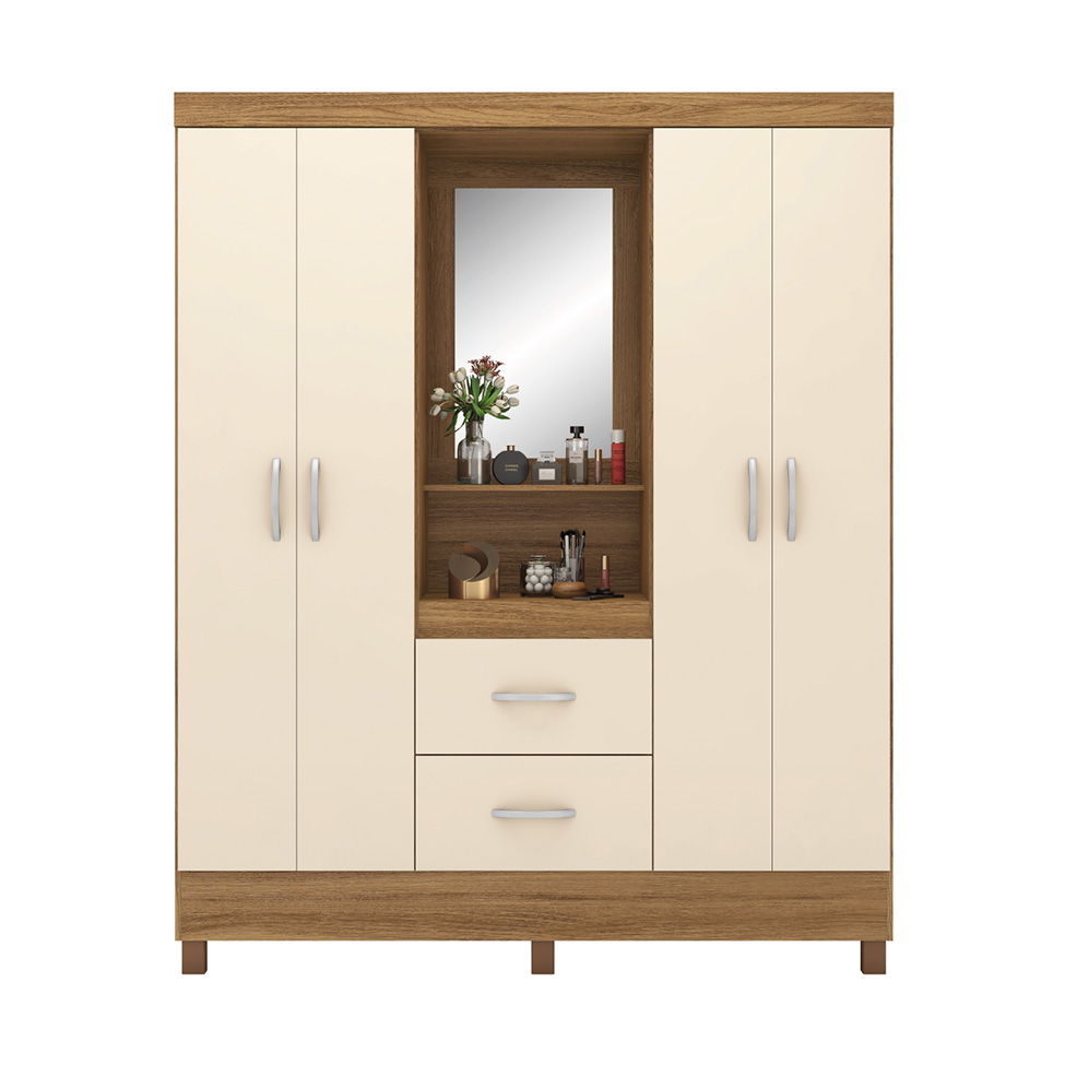 Guarda-Roupa Solteiro Embers 4 Portas 2 Gavetas Amêndola e Off White