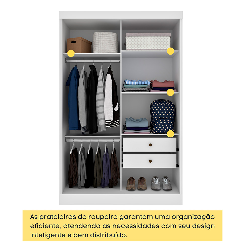 Guarda-Roupa Solteiro Firenze 2 Portas 2 Gavetas Neve