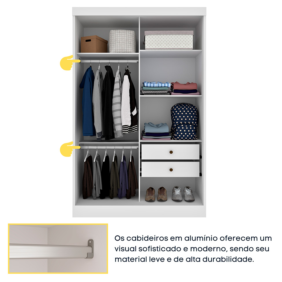 Guarda-Roupa Solteiro Firenze 2 Portas 2 Gavetas Neve