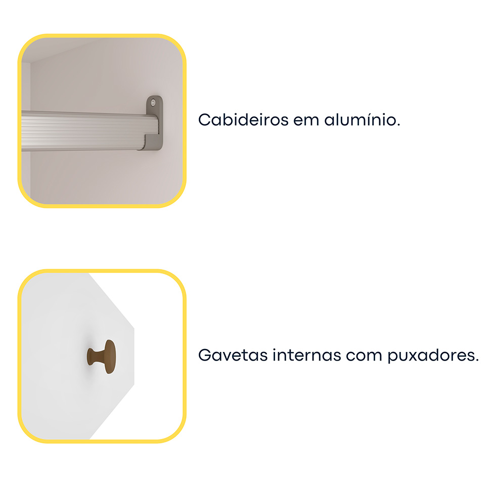 Guarda-Roupa Solteiro Firenze 2 Portas 2 Gavetas Neve