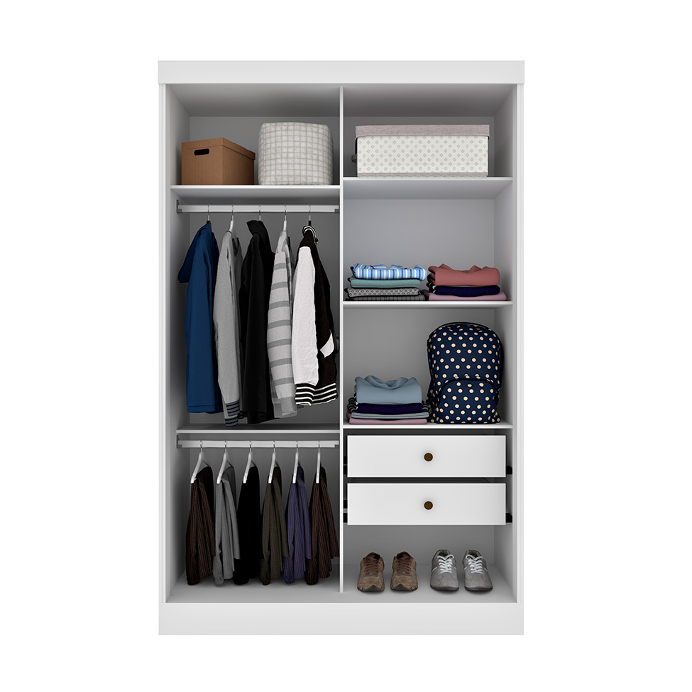 Guarda-Roupa Solteiro Firenze 2 Portas 2 Gavetas Neve