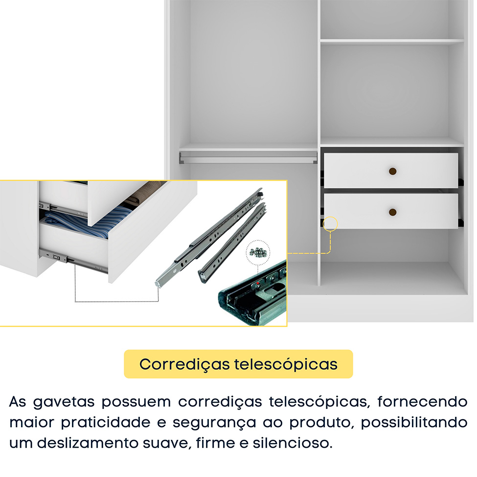 Guarda-Roupa Solteiro Firenze 2 Portas 2 Gavetas Neve