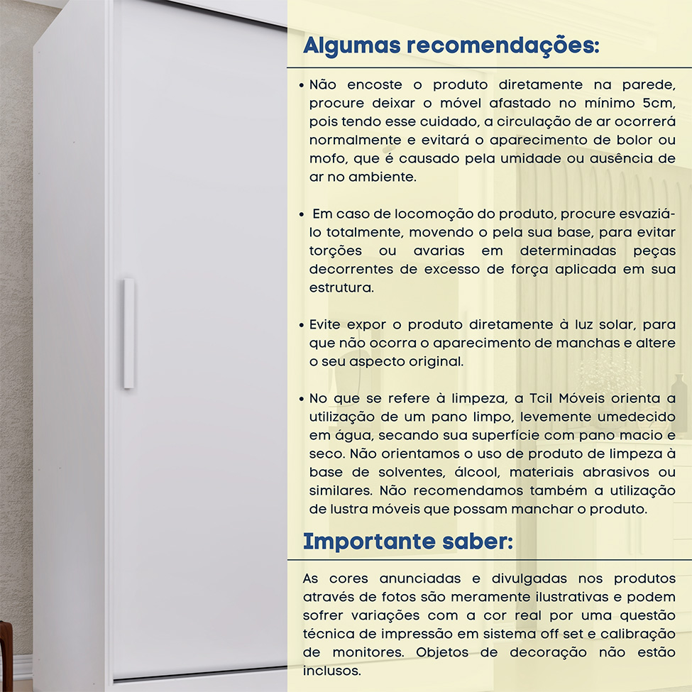 Guarda-Roupa Solteiro Firenze 2 Portas 2 Gavetas Neve