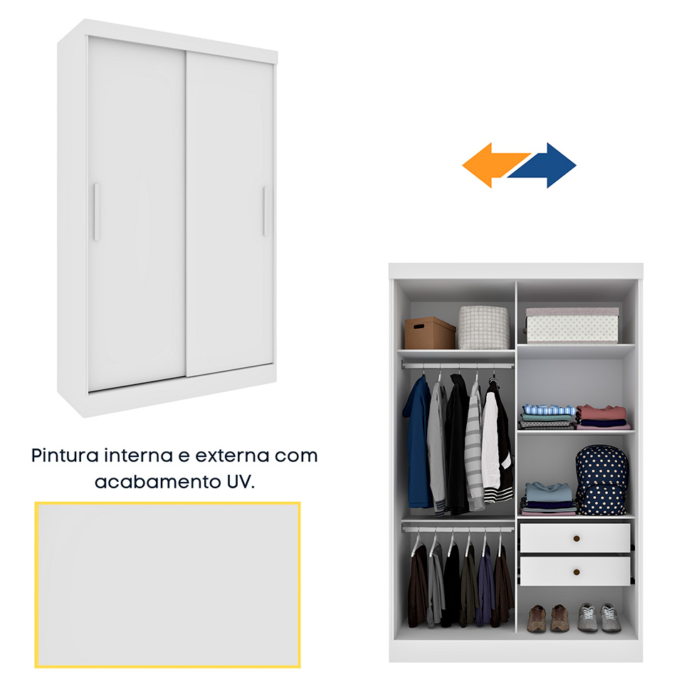 Guarda-Roupa Solteiro Firenze 2 Portas 2 Gavetas Neve