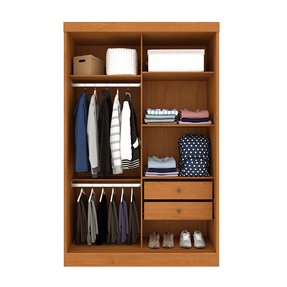 Guarda-Roupa Solteiro Firenze Flex 2 Portas 2 Gavetas Cinamomo e Off White