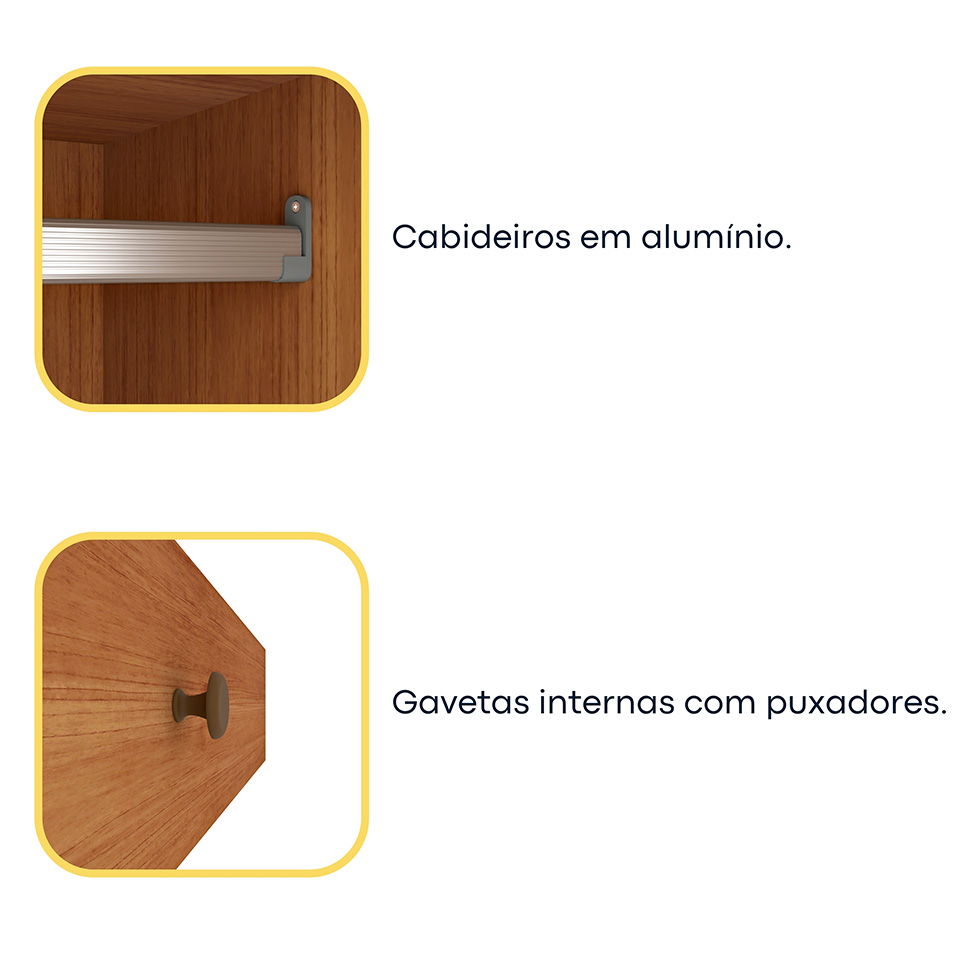 Guarda-Roupa Solteiro Firenze Flex 2 Portas 2 Gavetas Cinamomo e Off White