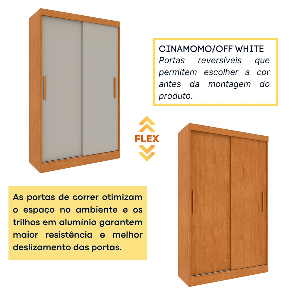 Guarda-Roupa Solteiro Firenze Flex 2 Portas 2 Gavetas Cinamomo e Off White