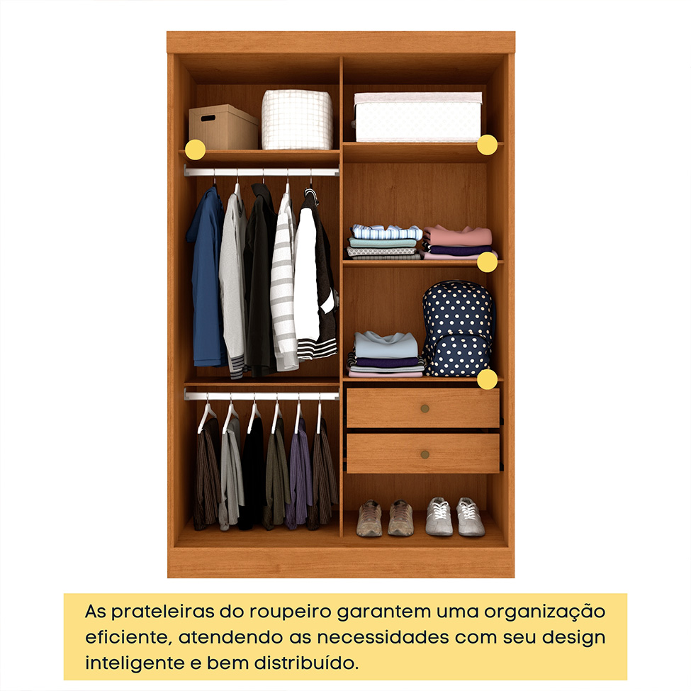 Guarda-Roupa Solteiro Firenze Flex 2 Portas 2 Gavetas Cinamomo e Off White