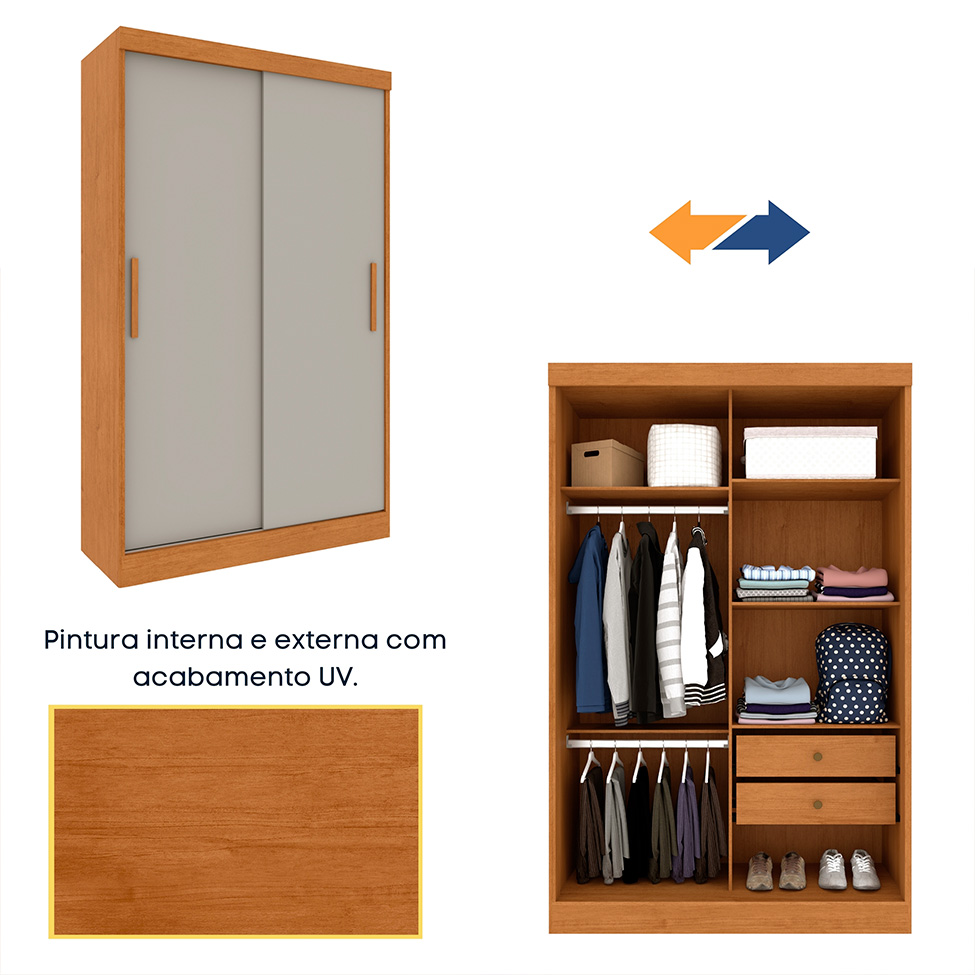 Guarda-Roupa Solteiro Firenze Flex 2 Portas 2 Gavetas Cinamomo e Off White