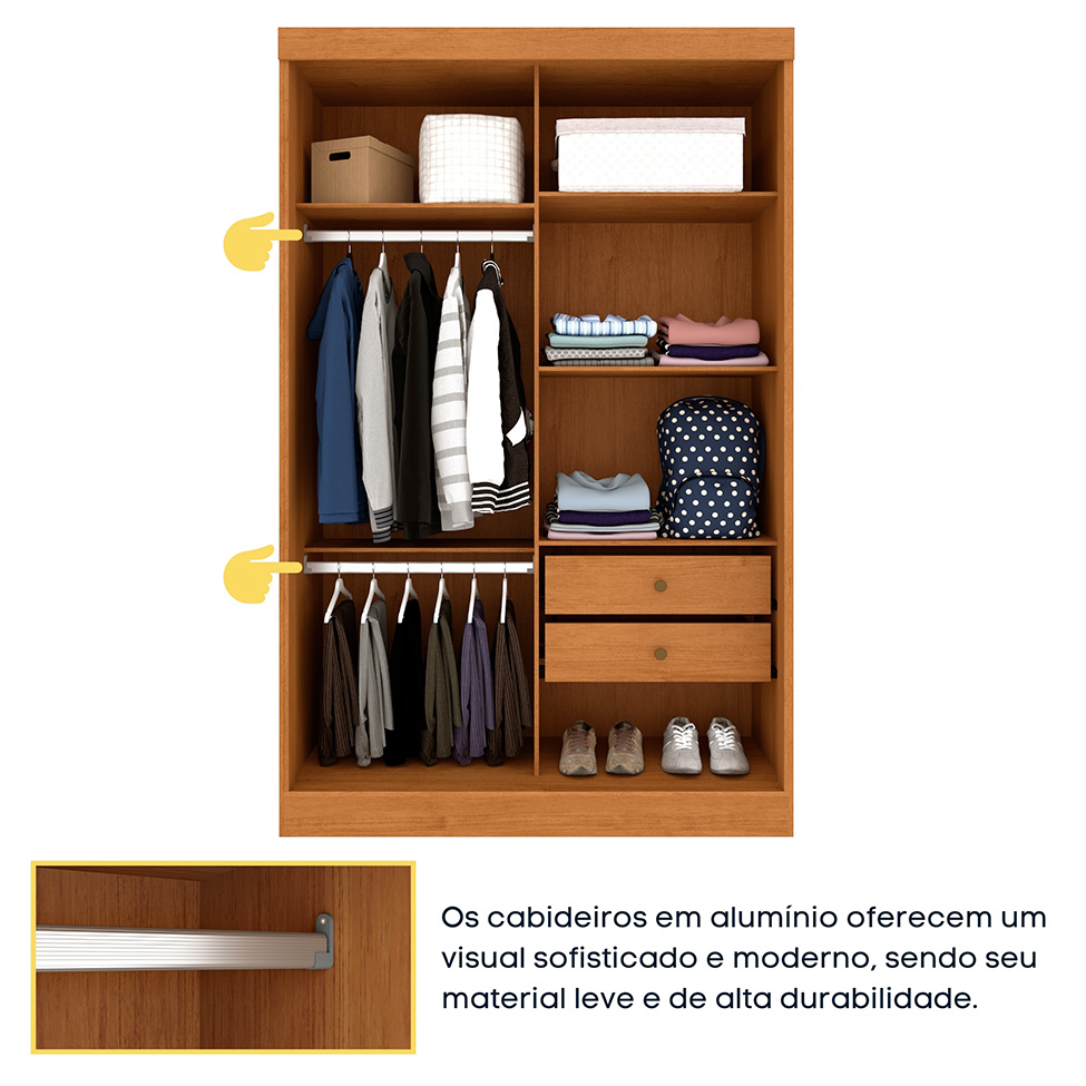 Guarda-Roupa Solteiro Firenze Flex 2 Portas 2 Gavetas Cinamomo e Off White