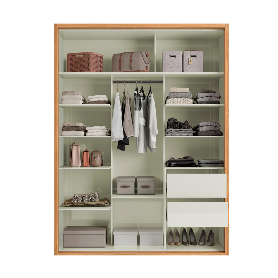 Guarda-Roupa Solteiro Girona 100% MDF 2 Portas 2 Gavetas Freijó e Off White