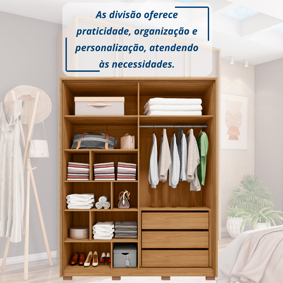 Guarda-Roupa Solteiro Gladiador 4 Portas 3 Gavetas Buriti e Fendi