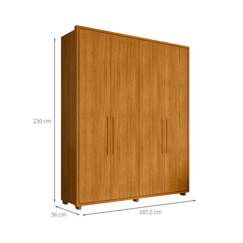 Guarda-Roupa Solteiro Greco 4 Portas 3 Gavetas Cinamomo