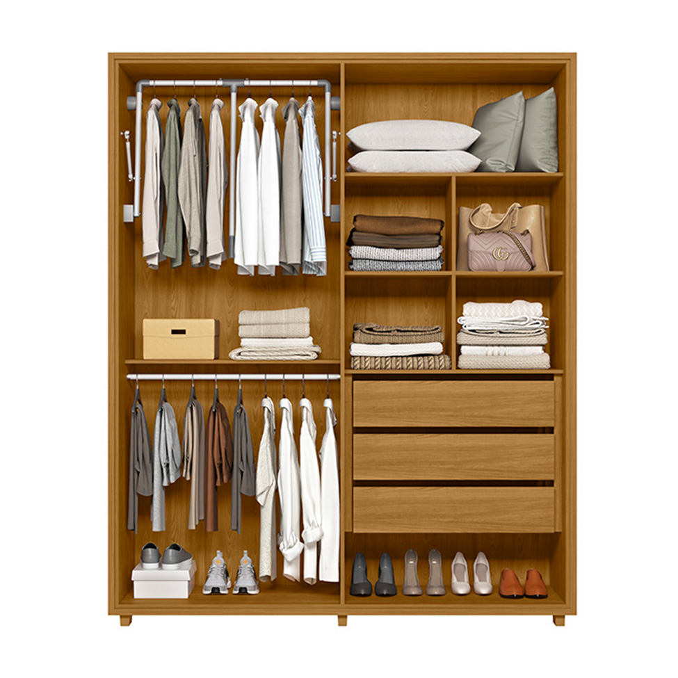 Guarda-Roupa Solteiro Greco 4 Portas 3 Gavetas Cumaru e Opala