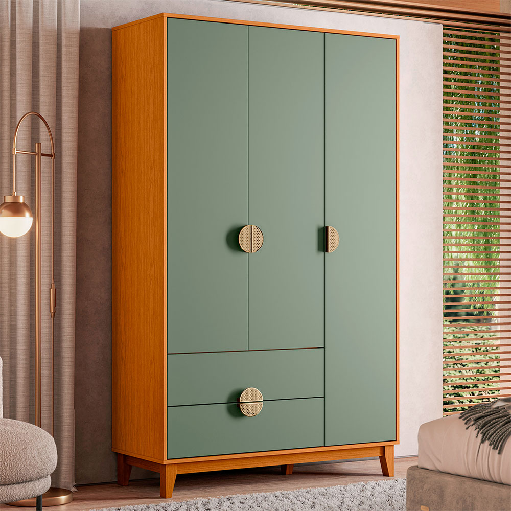 Guarda-Roupa Solteiro Ipê 3 PT 2 GV Cinamomo e Sálvia