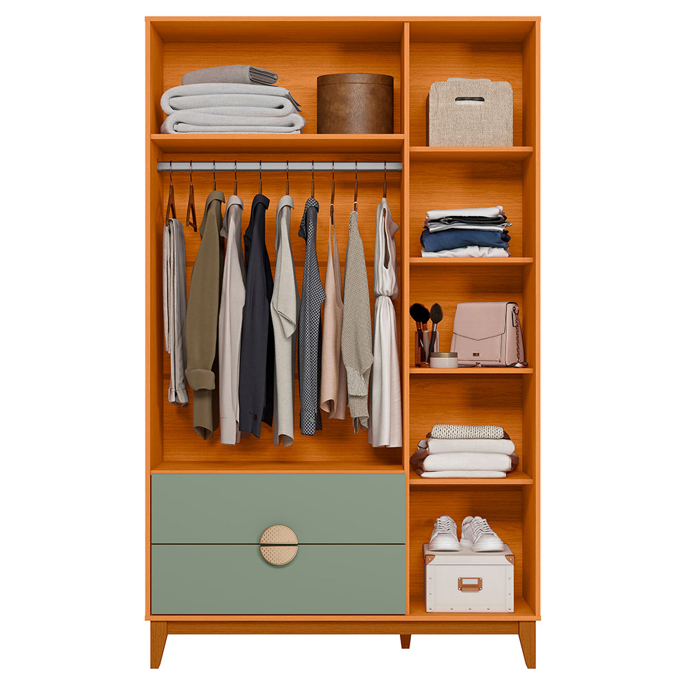 Guarda-Roupa Solteiro Ipê 3 PT 2 GV Cinamomo e Sálvia