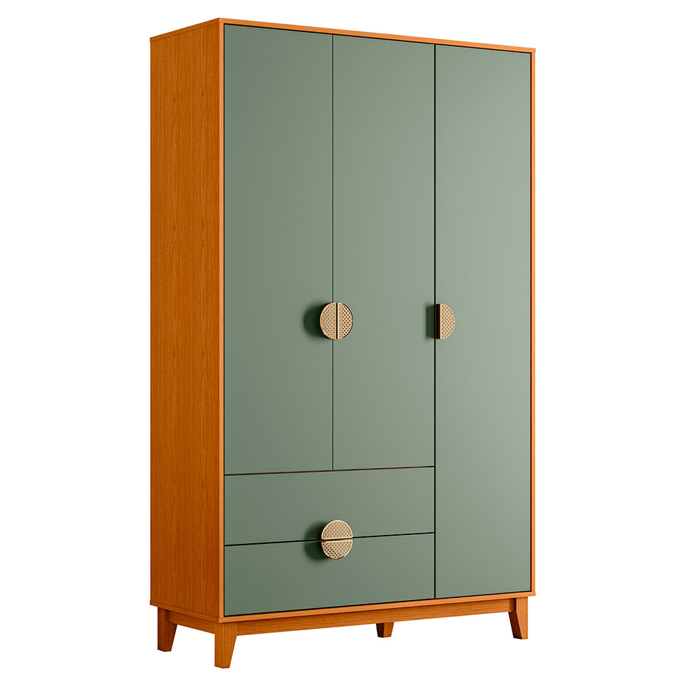 Guarda-Roupa Solteiro Ipê 3 PT 2 GV Cinamomo e Sálvia