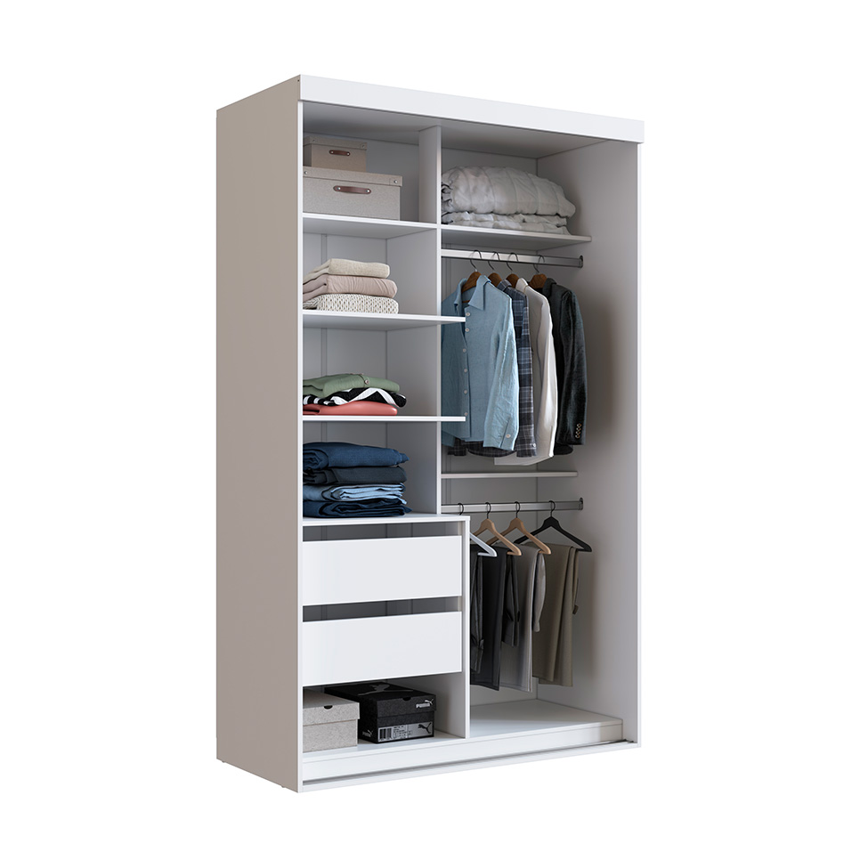 Guarda-Roupa Solteiro Khaterine 2 Portas 2 Gavetas Branco