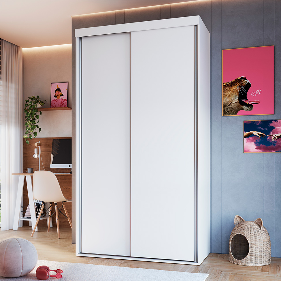 Guarda-Roupa Solteiro Khaterine 2 Portas 2 Gavetas Branco
