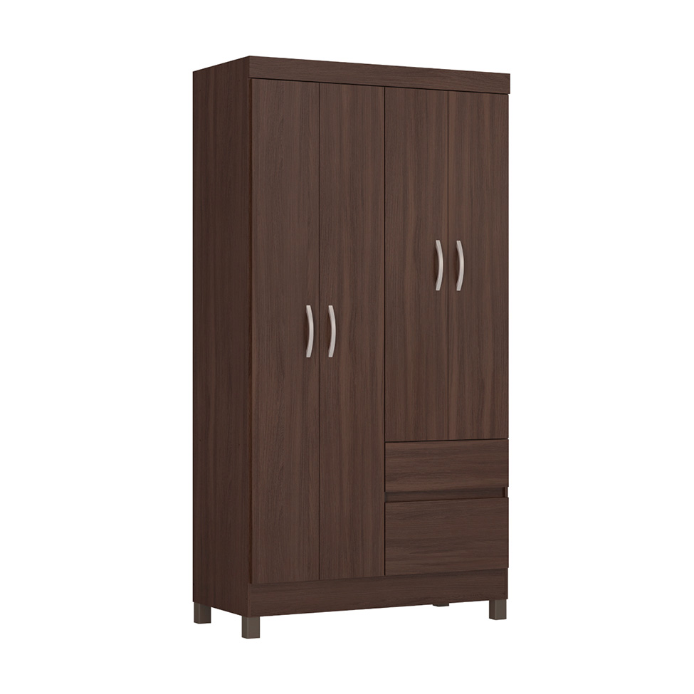 Guarda-Roupa Solteiro Lótus 4 Portas 2 Gavetas Café