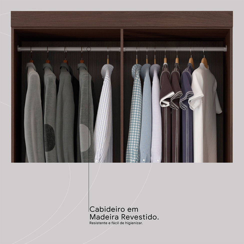 Guarda-Roupa Solteiro Lótus 4 Portas 2 Gavetas Café