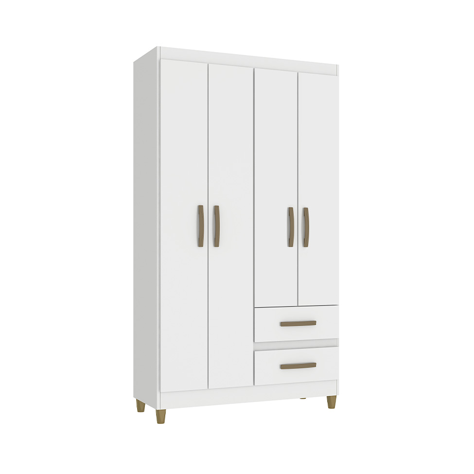 Guarda-Roupa Solteiro Lisboa 4 Portas 2 Gavetas Branco