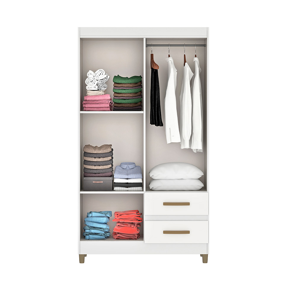 Guarda-Roupa Solteiro Lisboa 4 Portas 2 Gavetas Branco