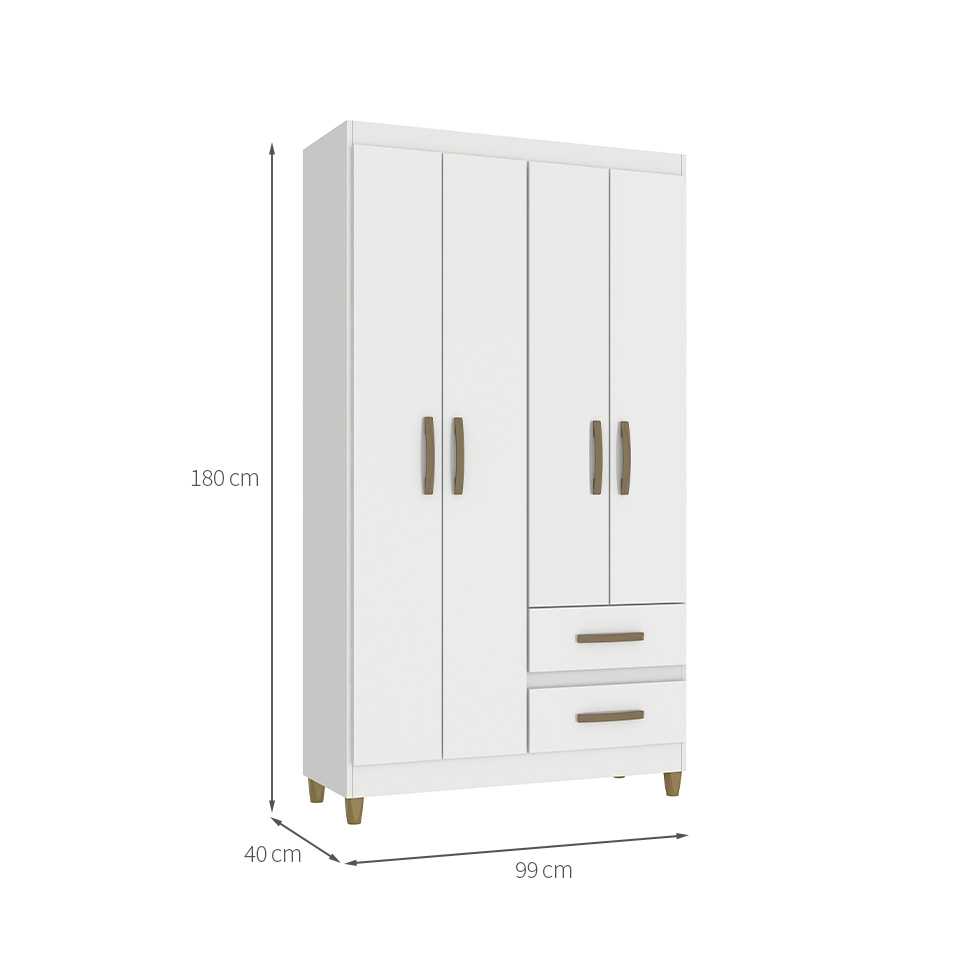 Guarda-Roupa Solteiro Lisboa 4 Portas 2 Gavetas Branco