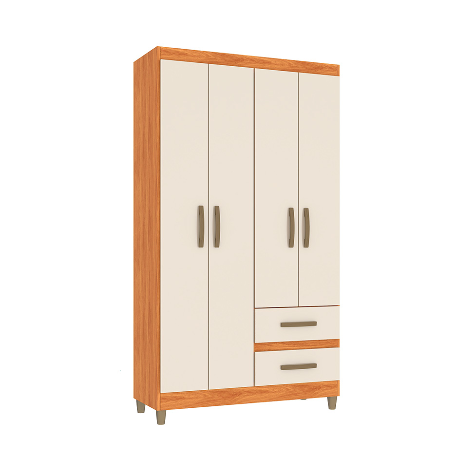 Guarda-Roupa Solteiro Lisboa 4 Portas 2 Gavetas Cinamomo e Off White