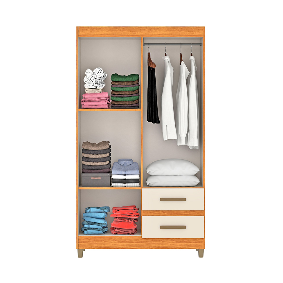 Guarda-Roupa Solteiro Lisboa 4 Portas 2 Gavetas Cinamomo e Off White