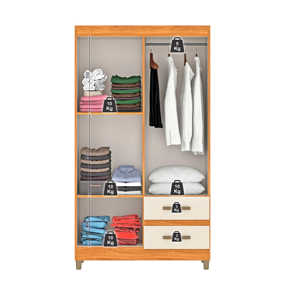 Guarda-Roupa Solteiro Lisboa 4 Portas 2 Gavetas Cinamomo e Off White