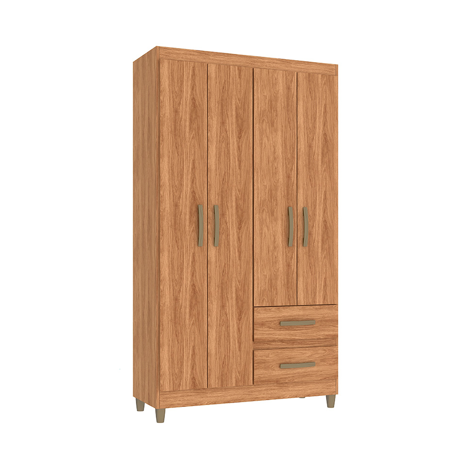 Guarda-Roupa Solteiro Lisboa 4 Portas 2 Gavetas Mel