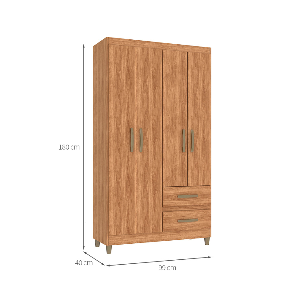 Guarda-Roupa Solteiro Lisboa 4 Portas 2 Gavetas Mel
