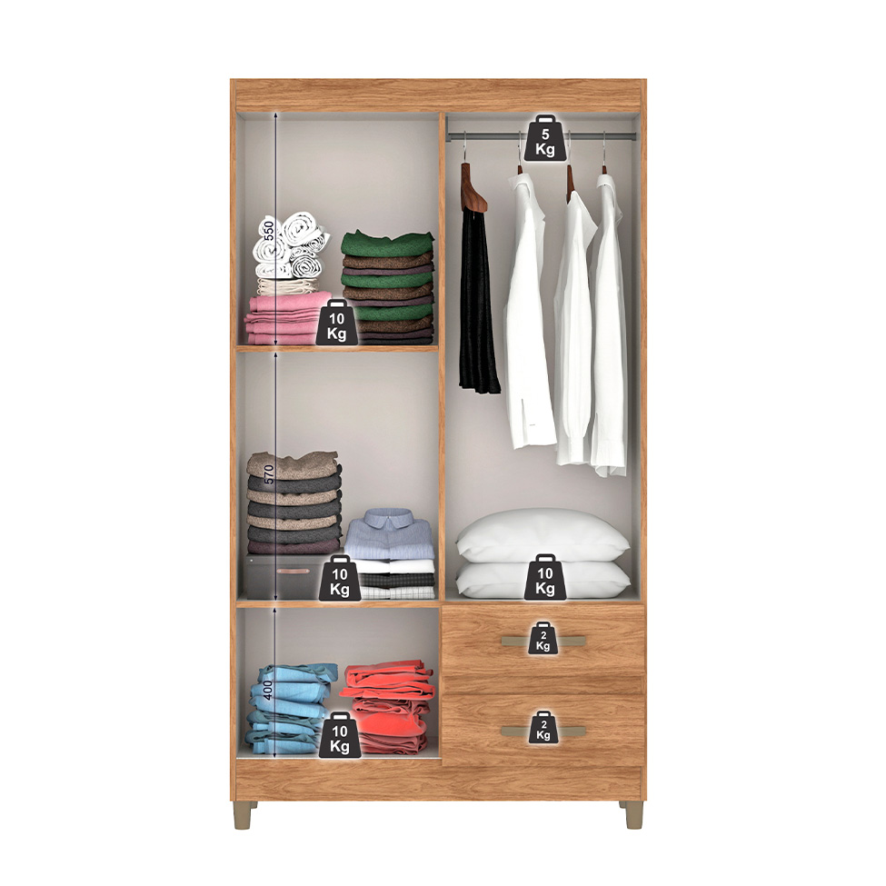 Guarda-Roupa Solteiro Lisboa 4 Portas 2 Gavetas Mel