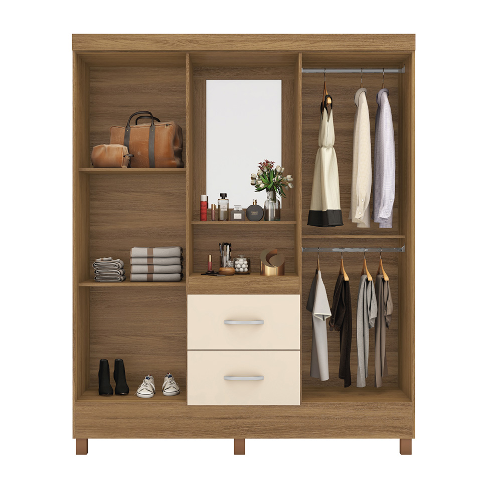 Guarda-Roupa Solteiro Lord 4 Portas 2 Gavetas Amêndola e Off White