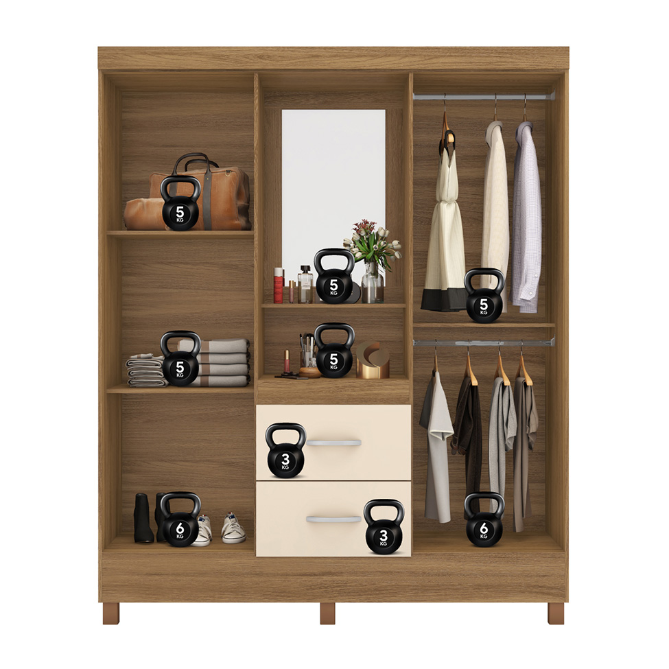 Guarda-Roupa Solteiro Lord 4 Portas 2 Gavetas Amêndola e Off White