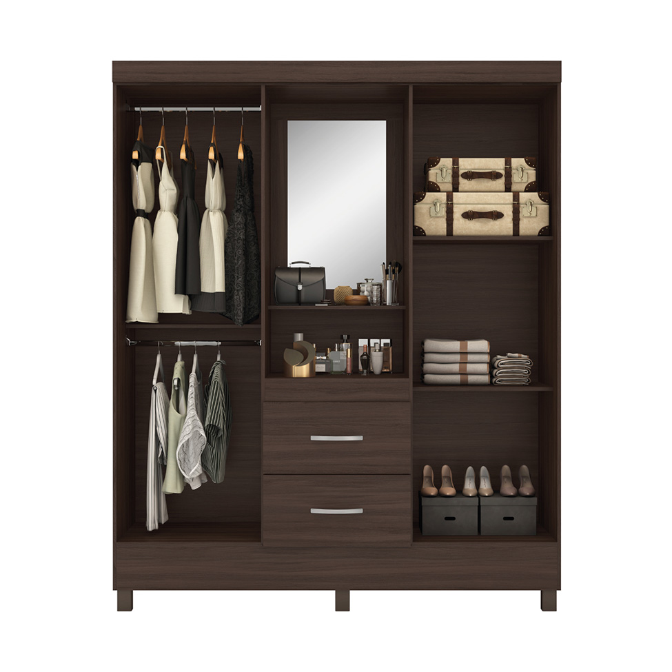Guarda-Roupa Solteiro Lord 4 Portas 2 Gavetas Café