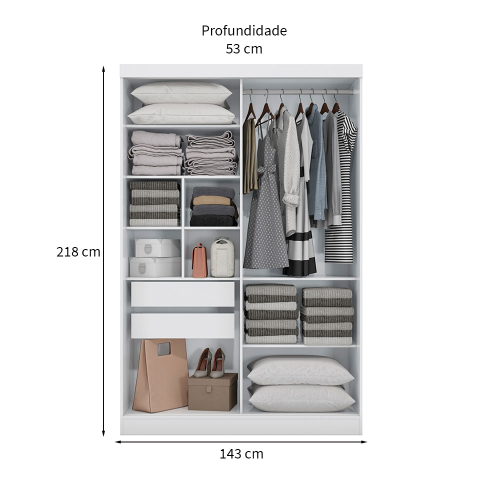 Guarda-Roupa Solteiro Lorena 2 Portas 2 Gavetas Branco