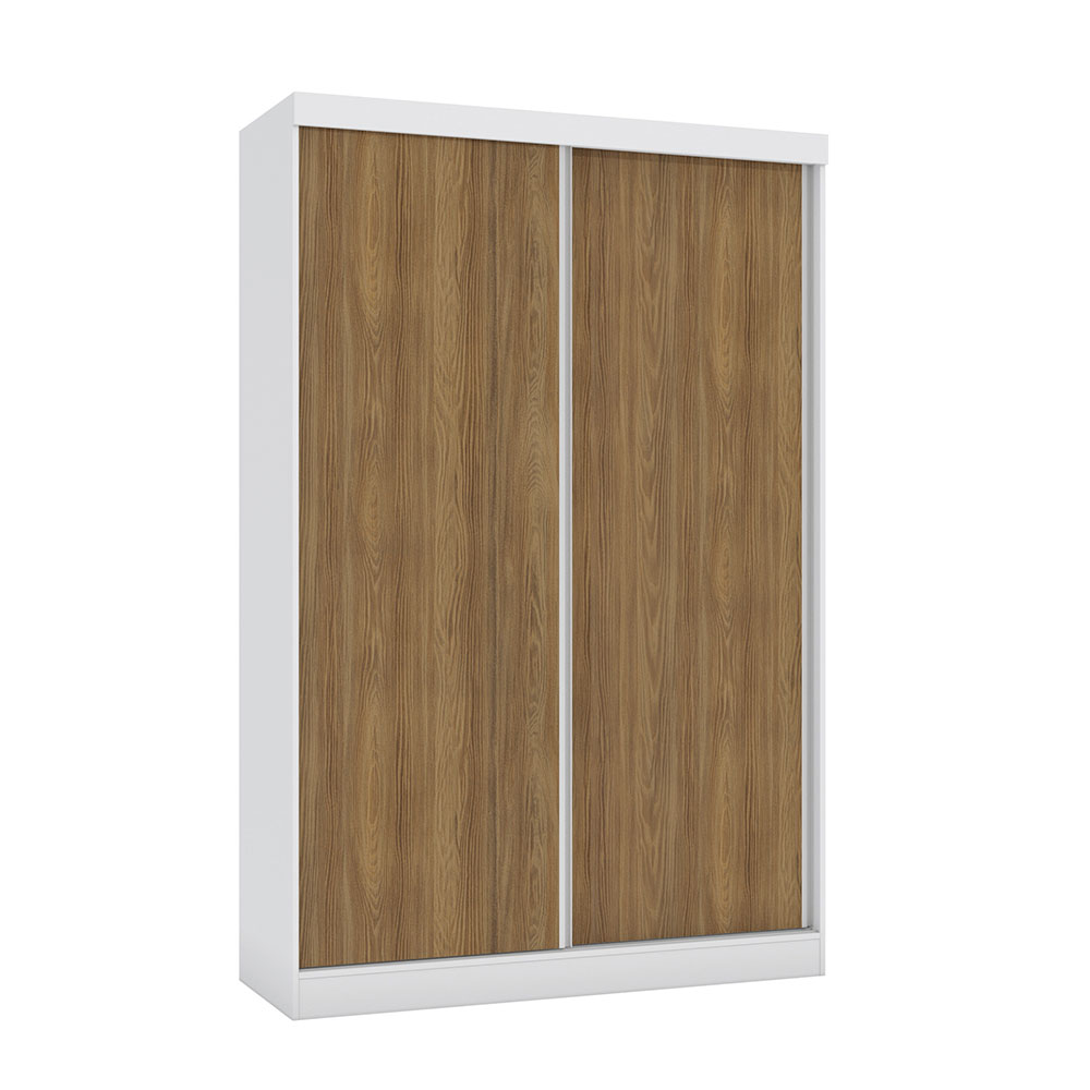 Guarda-Roupa Solteiro Lorena 2 Portas 2 Gavetas Branco e Nogueira