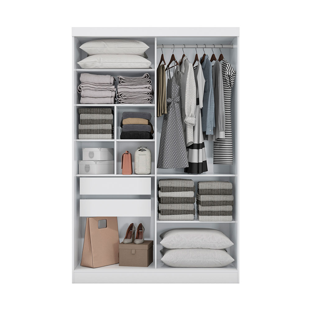 Guarda-Roupa Solteiro Lorena 2 Portas 2 Gavetas Branco e Nogueira