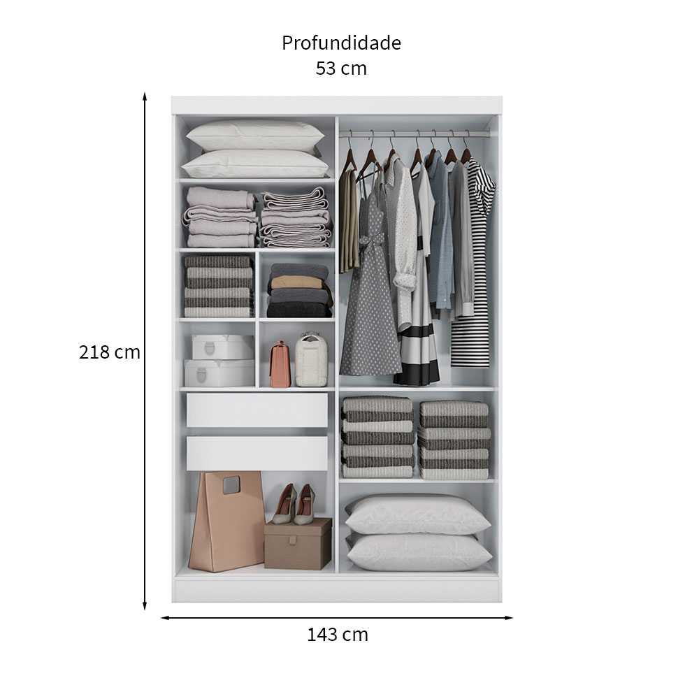 Guarda-Roupa Solteiro Lorena 2 Portas 2 Gavetas Branco e Nogueira