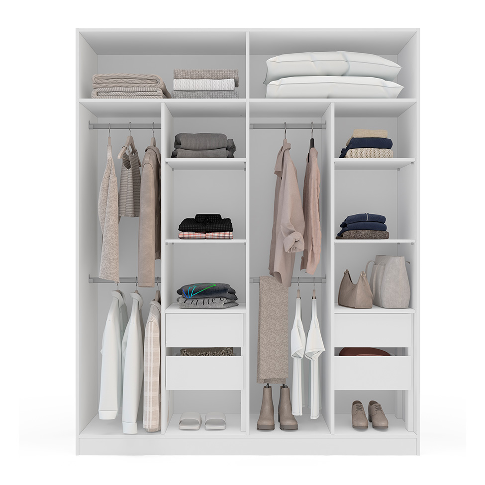 Guarda-Roupa Solteiro Madrid 4 Portas 4 Gavetas Branco